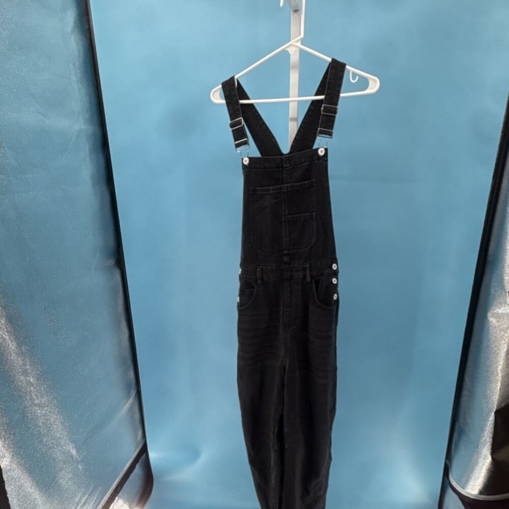 Women's Black Denim Button One Piece Overall Sleeveless Straight Leg Size S